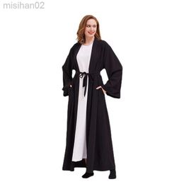 Basic Casual Dresses Middle Eastern Lace-Up Cardigan Robe Muslim Abayas Modest Outfits Islamic Clothing for Women Robe De Soiree Femme Pour Mariage HKD230807