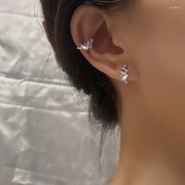 Backs Earrings INS Double V Ear Cuff Inlaid Zircon W Letter Clamp Clip Korea Trend Style Copper Jewellery Women Girls Everyday Wear