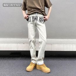 Men's Jeans CUMUKKIYP Streetwear Straight-Leg Men Y2k Baggy Urban Street Style Denim Pants Fashionable Yellow Washed Vintage