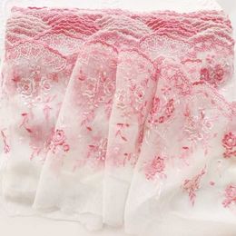 Chinese Products yard 17CM Wide Pink Tulle Embroidery Hearted Shape Lace Fabric for Fringe Wedding Dress Curtain Decor Sewing