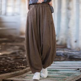 Women's Pants Elegant Cotton Linen Baggy Cargo Vintage Elastic Waist Yoga Trousers Loose Casual Long Wide Leg Oversize Clothes