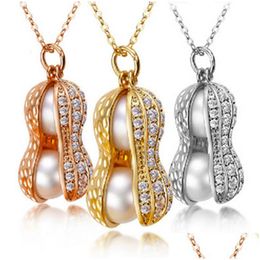 Pendant Necklaces Fashion Peanut Crystal Necklace Fake Imitation Natural Pearl Gold Sier Rose Chain For Women Jewellery Gift Drop Delive Dhxjg