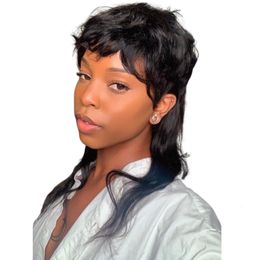 Cosplay Wigs Body Wave Mullet Human Hair Wigs Short Pixie Cut Wig With Bangs Glueless Human Hair Ready To Go Super Stars Same Look 230807