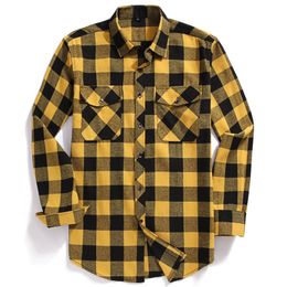 Men's Casual Shirts Men Casual Plaid Flannel Shirt Long-Sleeved Chest Two Pocket Design Fashion Printed-Button USA SIZE S M L XL 2XL 230804