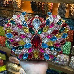 Evening Bags Colourful Crystal Clutch Bag Female blue gold Diamond Studded Handbag Wedding Bridal Party Prom mini Purse 230807