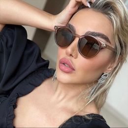 Sunglasses Small Frame Luxury Women 2023 Korea Brand Designer Retro Round Sun Glasses Female Elegant Brown Eyewear Anti Glar