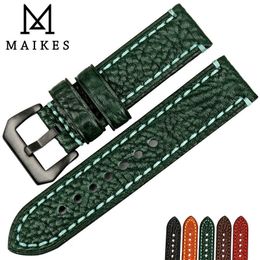 Watch Bands MAIKES 20mm 22mm 24mm 26mm Italian Genuine Leather Watchbands Green Watch Strap Soft Leather Watch Band For Brand Watch Bracelet 230804