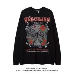 Women's Hoodies Cotton Streetwear Gothic Casual Letter Butterflies Y2k Sweatshirt Print Pattern Fashion Harajuku Women Loose Vintage