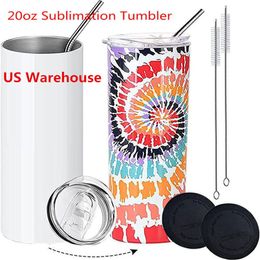 USA CA Warehouse Wholesale Bulk 20oz 20 Oz Straight Skinny Stainless Steel Insulated Blank Sublimation Tumblers Cups with Straw 4.23