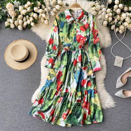 Casual Dresses Spring Fashion Printed Shirt Vestidos Female Lantern Sleeve Elegant Brand Designer Party For Women