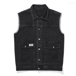 Men's Vests Denim Vest Jacket 2023 Autumn Casual Sleeveless Tooling Loose Fashion For Men 5XL