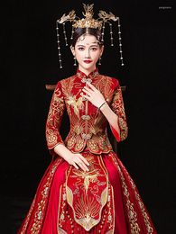 Ethnic Clothing Women's Outdoor Dress Toast 2023 Wedding Female Bride Chinese Style Red Pleated Xiuhe