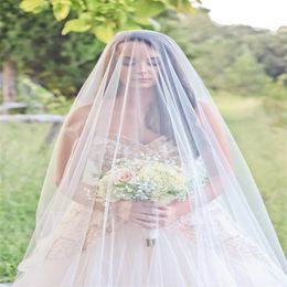 Gorgeous Wedding Veils Tulle Chapel Length White Ivory Simple Bridal Veils Blusher Cover Face Two Layers High Quality250R