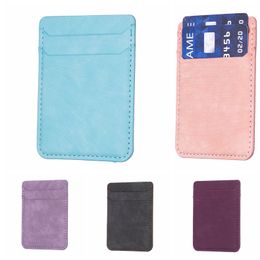Universal Frosted Matte PU Leather Stick On Wallet Cases For Iphone 15 14 Samung S23 FE S22 Note 20 LG Two ID Credit Cards Slot Pocket 3M Sticker Smart Mobile Phone Cover