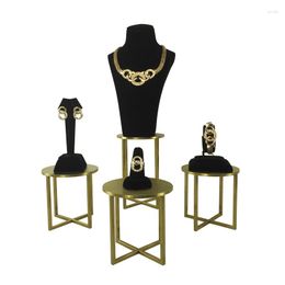 Jewellery Pouches Shop Window Display Props Gold Stainless Steel Rack Black Velvet 8-Piece Set