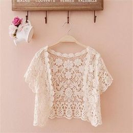 White Black Apricot Female Elegant Cape Women Short Sleeve Shrug Bolero Lace Coat Wedding Bridal Summer Beach Wraps Jacket219T