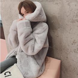 Women's Fur 2023 Autumn And Winter Loose Lazy Casual Hooded Lamb Fleece With Plush Cotton Wool Imitation Coat Jacket