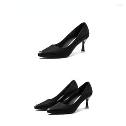 Dress Shoes 2023Spring Pointed Metal Shallow Mouth Decorative Women's Single Thin Heels Sexy Professional High