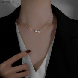 Exquisite Trendy 925 Sterling Silver Leaf Shape Necklace Shiny Zircon Star Pendant Woman Wedding Jewellery Birthday Surprise Gift L230704