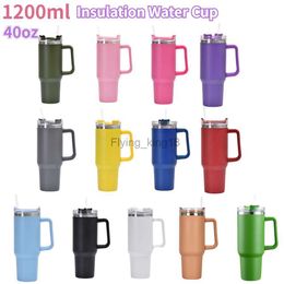 Cafe Insulated Tumbler Straw Stainless Steel Coffee Cup In-Car Vacuum Flasks Portable Water Bottle 40oz Mug with Handle HKD230807