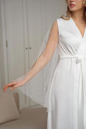 Women's Sleepwear Bridal Gown With Pearls Silk Bathrobe White Boudoir Satin Kimono Women Pyjamas Summer Pearl Tulle Dress Wedding Robes For