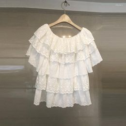 Women's Blouses 2023 Summer Clothing Sweet One-line Neck Strapless Ruffle Cake Lace Top Shirt Women