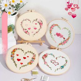 Chinese Products Embroidery With Heart-shaped Pattern Embroidery for Art Craft Handy Sewing Include Embroidery Clothe Embroidery Hoops