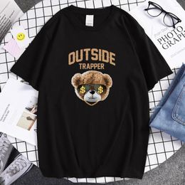 Camisetas masculinas Outside Trapper Rich Cool Teddy Bear Printing Shirt Algodão Tshirt Retro Graphic Clothes Solto Soft Mens T-Shirt