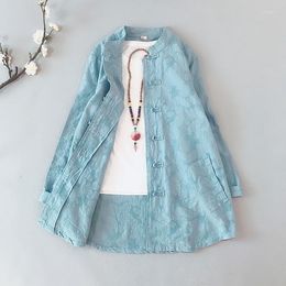 Women's Jackets Cotton Linen Jacquard Women 2023 Autumn Spring Thin Button Cardigan Chinese Retro Fashion Lady Coat YoyiKamomo