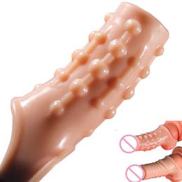 Massager Silicone Penis Enlargement Sleeve Cock Ring Lock Sperm Delay Ejaculation for Men Adult Erotic Goods