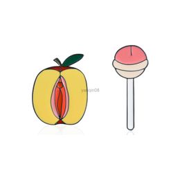 Pins Brooches New Creative Cute Lollipop and Apple Pins Vagina and Penis Enamel Brooch Funny Backpack Pin Medical Organ Jewelry Accessories HKD230807