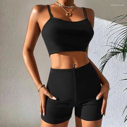 Women's Shorts Rib Knit Slim Fitting Two-piece Sleeveless Fashion Bra Top Paired With 2023 Summer Casual Sexy Set