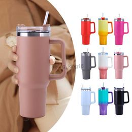 40OZ Straw Coffee Insulation Cup With Handle Portable Car Stainless Steel Water Bottle LargeCapacity Travel BPA Free Thermal Mug HKD230807