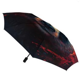 Umbrellas Panda 8 Ribs Auto Umbrella Grotesque Realism Ligthweight Wind Resistant Black Coat For Men Women