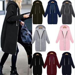 Women's Hoodies Autumn Winter Thickening Leisure Loose Hooded Jackets Zipper Pockets Plus Size Sweatshirt Sports Dresses Outwear