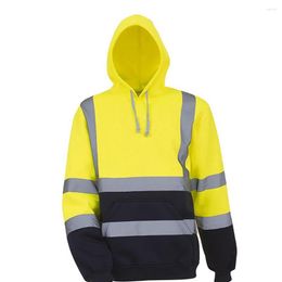 Men's Hoodies Men's Sport Reflective Polar Fleece Yellow Orange Jacket High Visibility Pullover Long Sleeve Hooded Sweatshirt