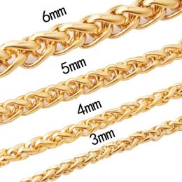 Chains 3/4/5/6/7mm Real Stainless Steel Men Chain Necklace Gold Color Filled Rope Curb Link Necklace/Bracelet Hip Hop Women Jewelry