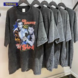 Men's T-Shirts TIDESHEC 2022 Men's T-shirt Vintage Tyson Graphic Print T-shirt Washed Oversize Hole Loose Casual Men Harajuku T Shirt Tee Top J230807