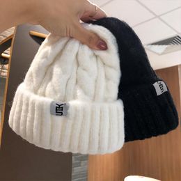 Wide Brim Hats Bucket Winter Warm Hat Women Autumn Woolen Knitted Cap Men Solid Color Cartoon Embroidered Bear Ski Bonnets Beanies 230807