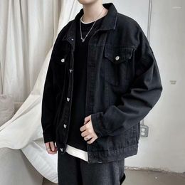 Men's Jackets Lapel Bomber Jacket Jeans Black Denim Casual Pocket Street Clothing High