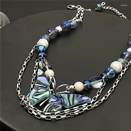 Pendant Necklaces Vintage Exaggerated Blue Beaded Tassel Necklace Shell Butterfly Jewellery Personality Fashion Gift Men And Women 2023