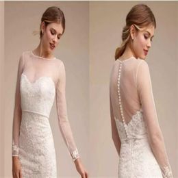 Sheer Wedding Capes Simple Shawl For Sweetheart Wedding Dresses Elegant Long Sleeve Bridal Lace Jackets White Wedding Accessories 2683