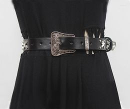 Belts Women's Runway Fashion Vintage Genuine Leather Cummerbunds Female Dress Corsets Waistband Decoration Star Rivet Belt R1747