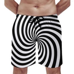 Men's Shorts Black White Line Board Summer Art Spiral Sports Surf Beach Short Pants Quick Dry Retro Design Oversize Swim Trunks