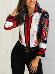 2019 Women Fashion Elegant Office Look Work Wear Party Shirt Female Tops Weekend Floral Chains Print Casual Blouse T230807