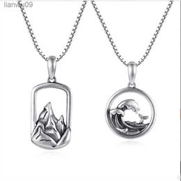 New Fashion Couple Necklaces For Lover' Anniversary Gift Tide Mountain Ocean Pendant Women Men 925 Sterling Silver Necklace Lady L230704