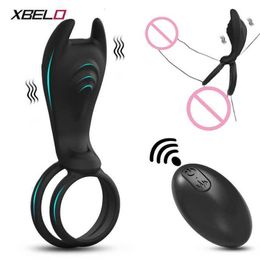Massager Vibrating Penis Ring with Remote Control for Men Couples Dual Cock Delay Ejaculation Cockring Clit Stimulator