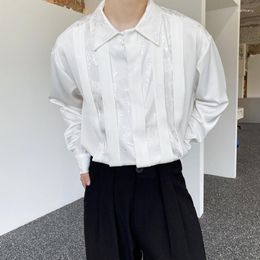 Men's Casual Shirts Chinese Satin Jacquard Vintage For Men Women Streetwear Fashion Loose Long Sleeve Black White Shirt Unisex Blouses