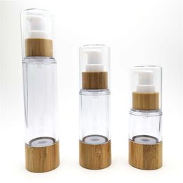 Bamboo Cosmetic Packaging Bottle 15ml 30ml 50ml Empty Airless Vacuum Pump Bottles for Makeup Cream Serum Lotion Skin Care JL1810