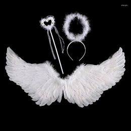 Hair Accessories 3Pcs/set Angel Headband White Feather Christmas Halloween Festival Performance Party Favour Outfit Cosplay Wings